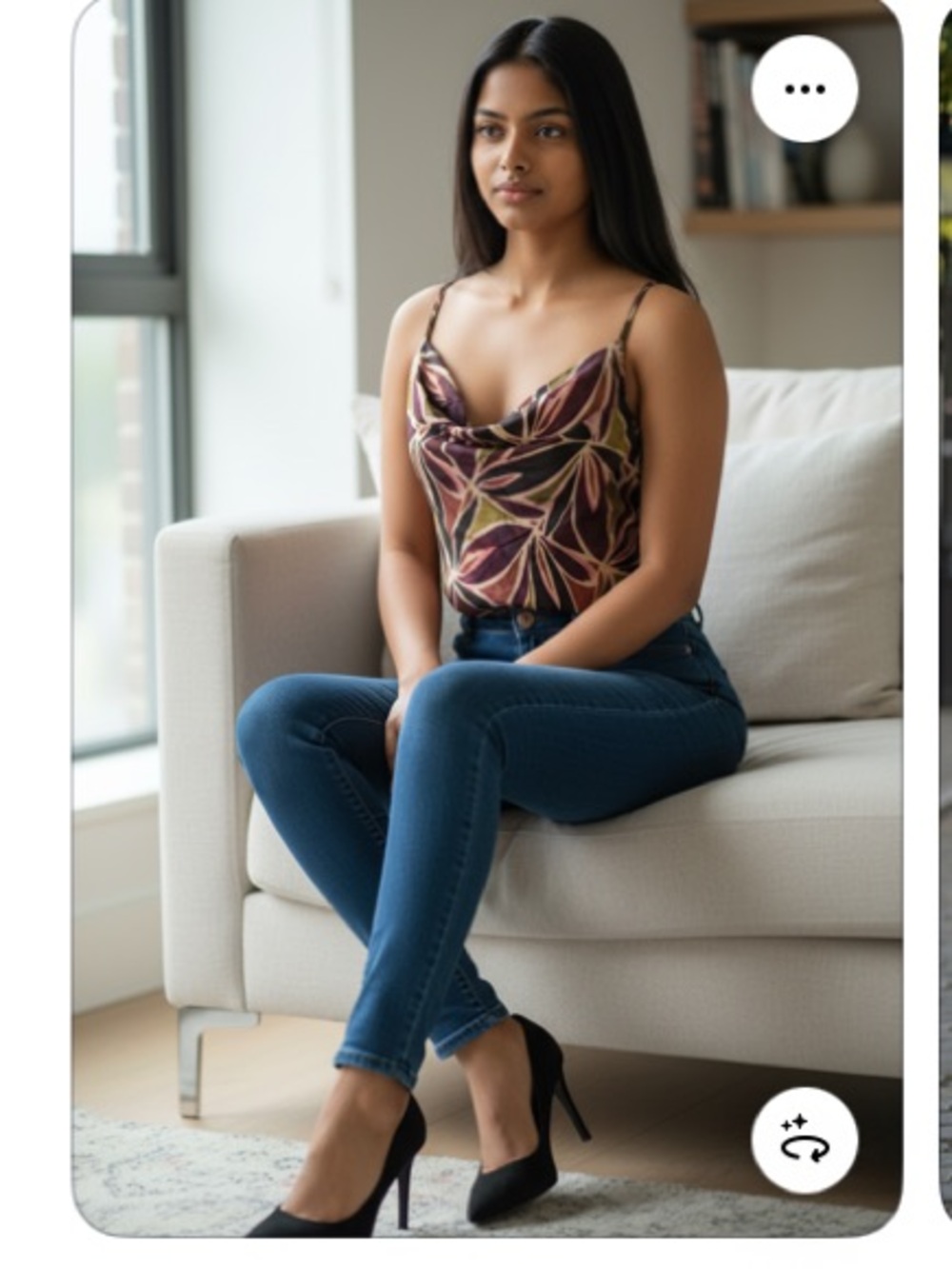 Lavender Brown Multicolor Leaf-Print Cowl Neck Camisole. A1 - Picture 6 of 11